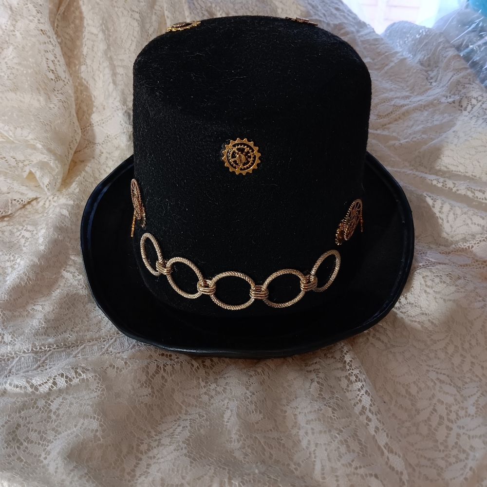 🦚 Steampunk Black Hat with Gold Accents